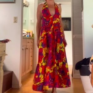 Stunning floor length Hawaiian halter dress by Manuhealii
